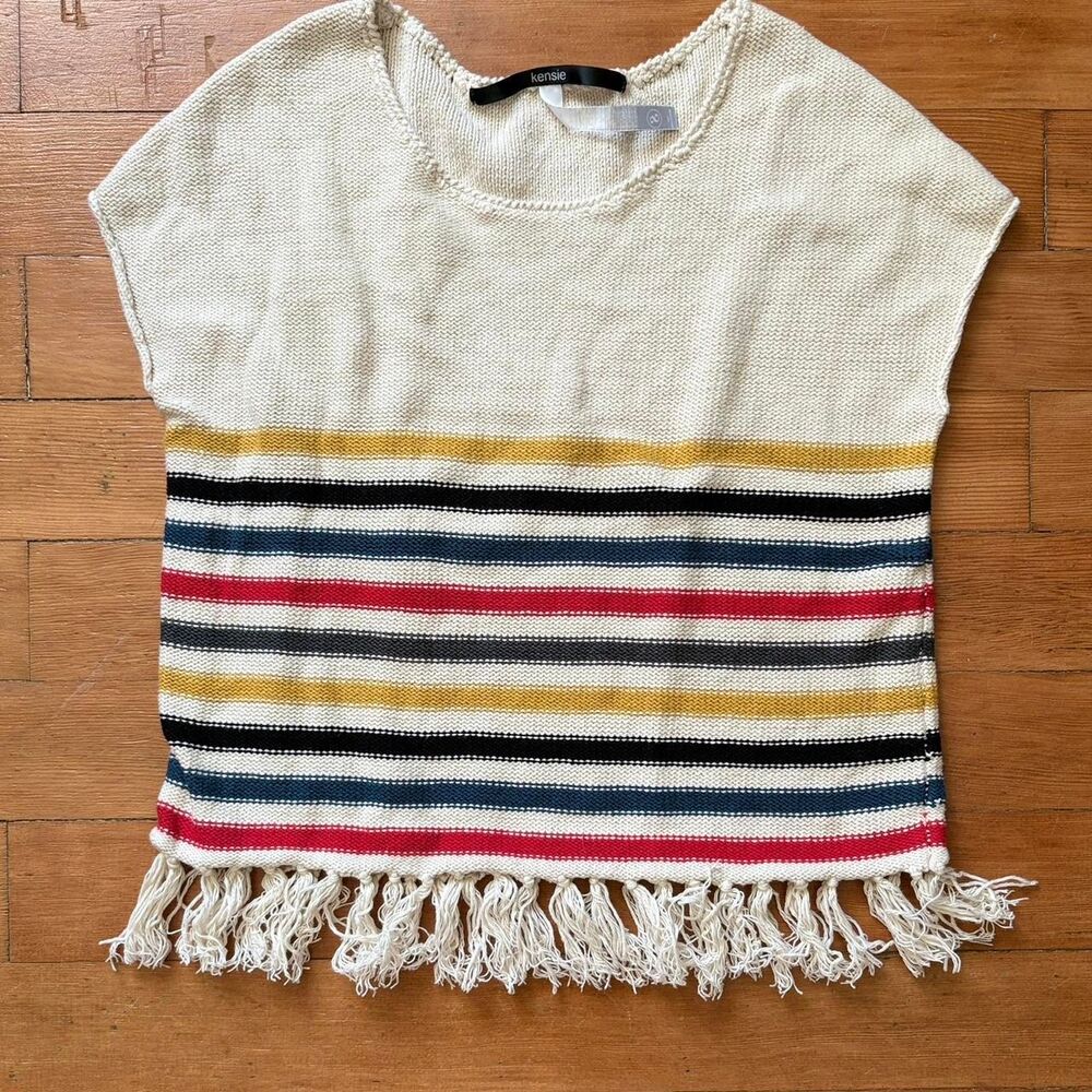 Kensie Women's Multi-Colored Cotton Knit Striped Tunic w/ Fringe Hem